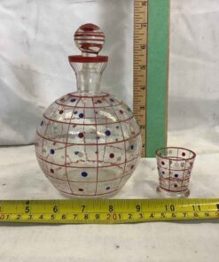 Mid Century Modern Crackle Glass Decanter and shot glass