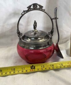 Silver-plated Cranberry Glass Sugar Bowl