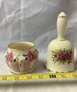 Sadler hand bell & sugar bowl- "Roses" made in England