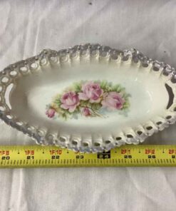 Candy dish- reticulated- "Roses" 8" long Made in Germany