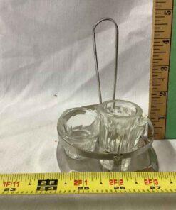 Condiment set- 2 Glass salt dishes & toothpick holder in aluminum holder
