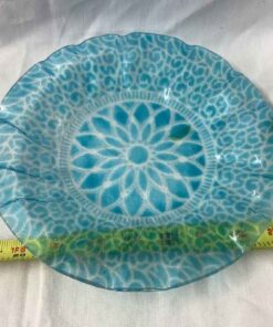 Sydenstricker Fused Art Glass Blue Dish with ruffled rim - 8 1/2" W.