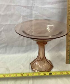 Pink depression etched Glass Bowl stands on pedestal