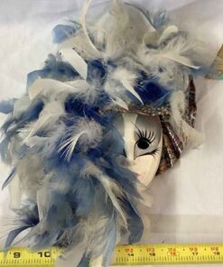Porcelain face mask white with blue & white feathers