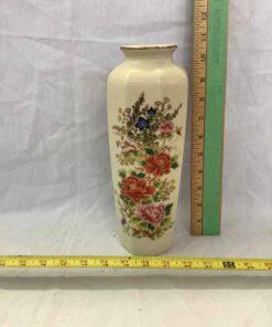 Vase- ivory with a large floral design on front- vertically hexagonal - Japan