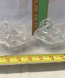2 Glass Dresser Swan Dishes with lids
