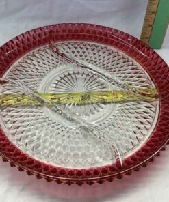 Indiana Ruby Glass 3 Section Serving Tray - Diamond Point