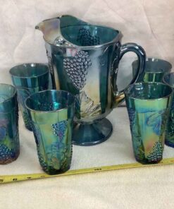 Indiana Glass Carnival Pitcher & 6 Tumblers - Harvest Grape