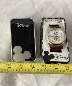 Disney Mickey Mouse Watch with Brown Strap in Metal Case