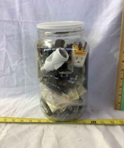 Plastic container with miscellaneous electrical supplies