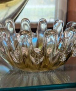 Murano style Olive and Clear Art Glass bowl