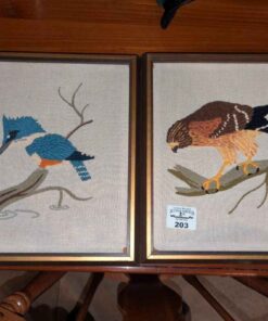 Embroidered Hawk and Bluejay