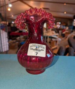 Ruffled edge Cranberry glass vase