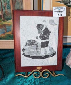 Stone slab Inuit art on board with stand