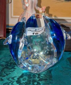 Large Dolphin crested glass paperweight
