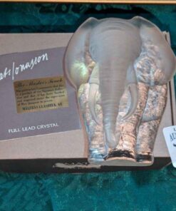 Mats Jonasson etched crystal elephant Paperweight