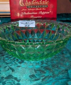 Green depression glass dish