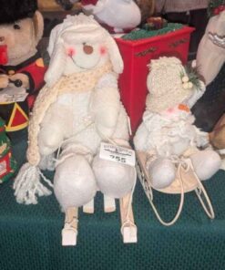 Pair of Plush Skiing Snowmen accents