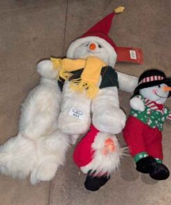 Assorted plush snowmen, santa, etc
