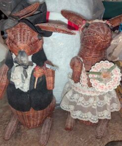 Wicker Bride and groom Rabbit Statues