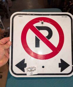 Metallic no parking sign