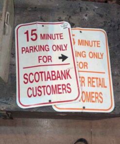 Scotiabank and Brewer's Retail parking signs