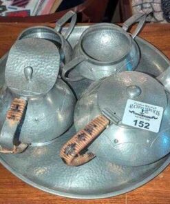 Antique hammer finished Pewter coffee/tea set with tray