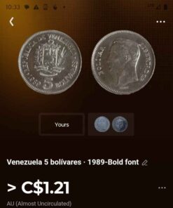1989 Venezuela 5 bolivares bold front
