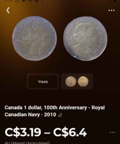 Hundred year anniversary Royal Canadian Navy Loonie 2010