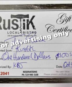 GIFT CERTIFICATE- RUSTIK LOCAL BISTRO