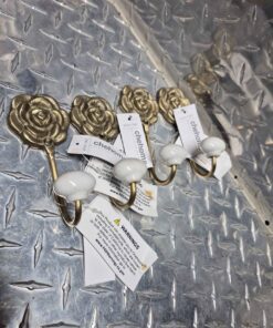 Set of 4 brass rose design hooks