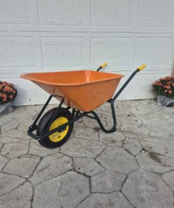 Orange metal wheelbarrow