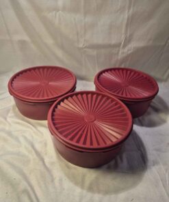 Three piece Tupperware bowl set with lids