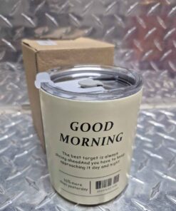 Good morning coffee travel mug with stainless straw