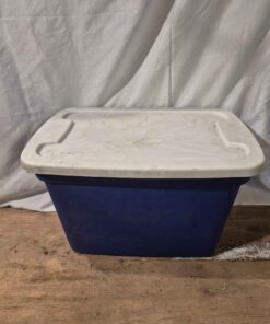 Blue and white storage tote