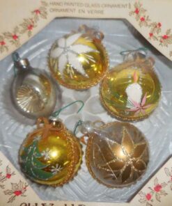 "Old World Decorations, 4 Hand Painted Glass Ornaments