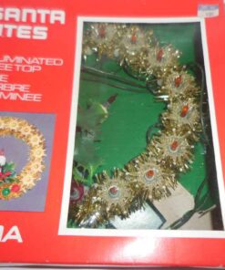 Illuminated tree top wreath, red bows & box of stars