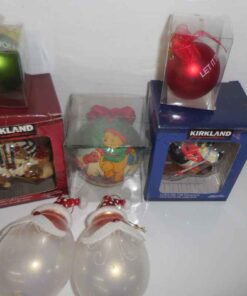 Winnie The Pooh ornament &2 Santa glass eggs & 2 Kirkland ornaments