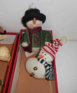 2 boxes of unique Christmas ornaments; wooden, paper mache & stuffed pieces