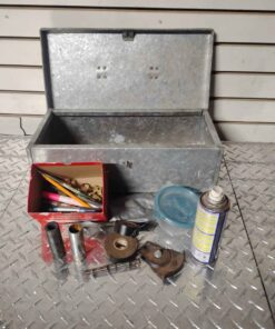 Metal toolbox with WD-40 and miscellaneous joblot