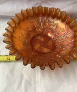 Carnival Glass Bowl - Thistle & Leaf Pattern, Pie Crust Edge
