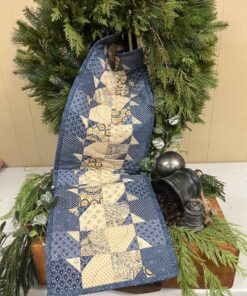 Hand Quilted Blue and Gold Table Runner