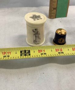 Thimble holder - French ivory like and a cobalt blue & gold tone thimble