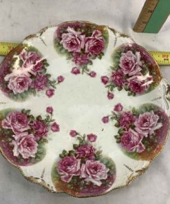 Decorative Cake Plate - bouquets of roses with gold scalloped rim
