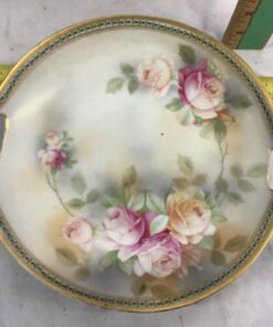 Decorative Cake Plate - roses with green and gold rim Made in Germany