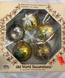 "Old World Decorations, 4 Hand Painted Glass Ornaments