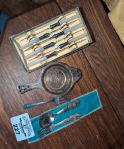 Mother of Pearl spreaders, tea strainer, etc