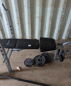 Exercise bench, Weight bar and weight plates