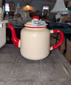 Red and White enamel Kettle