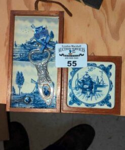 Delph style pendant, tiles, bottle opener and pin